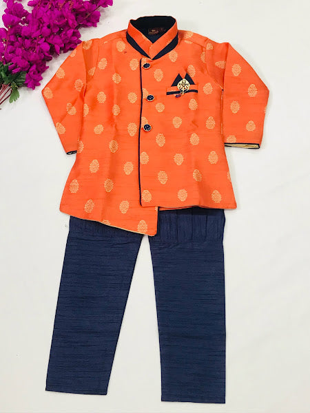 Elegant Orange Color Designer Silk Kurta With Pajama Set