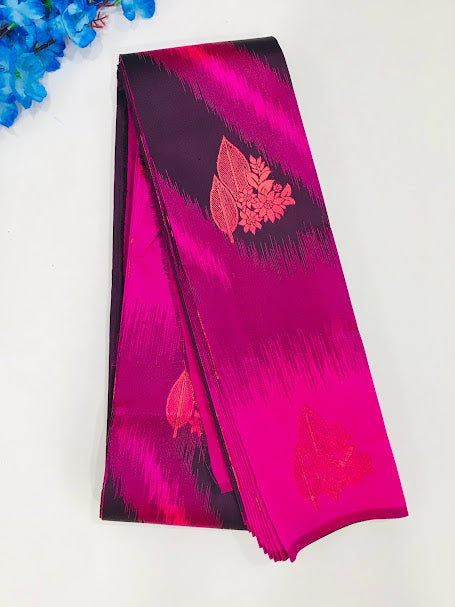 Alluring Pink Color Raw Silk  Saree And Rich Pallu With Leaf Motifs For Women