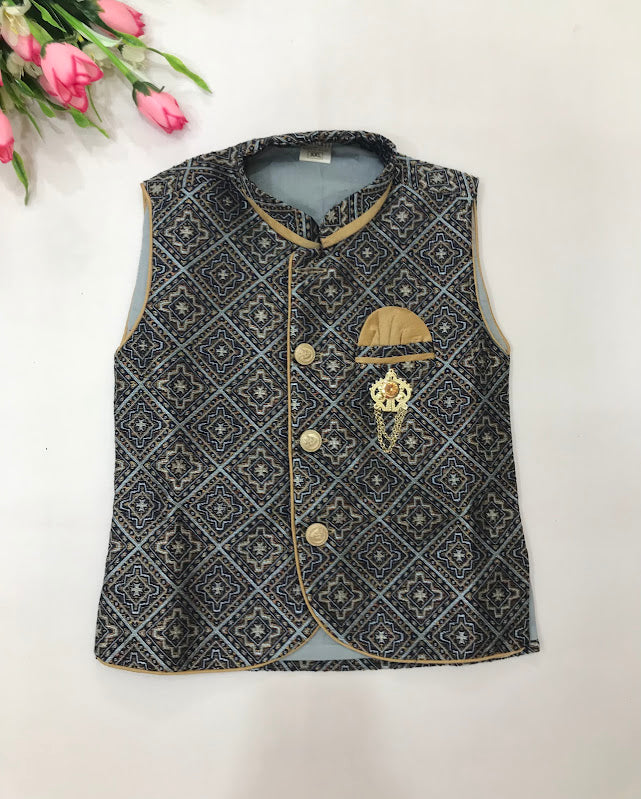 Blue Color Silk Cotton Sherwani Suit In Chandler