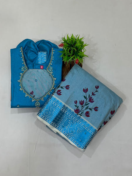 Sky Blue Color Silk With Printed And Stone Work Langa Sets In USA