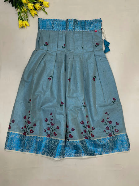 Sky Blue Color Silk With Printed Work Langa Sets In Douglas