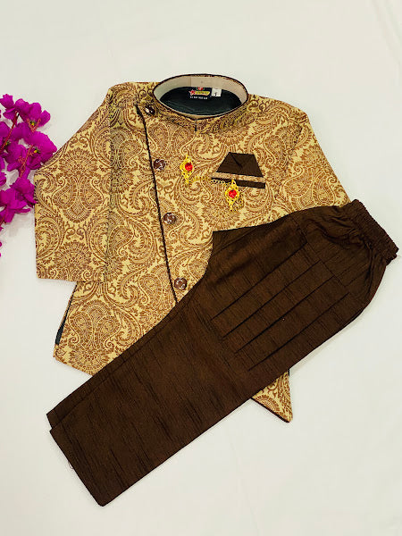 Fabulous Ethnic Kids Brown Silk Kurta Pajama Set