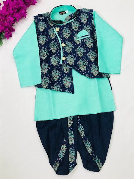 Traditional Boys Sky Blue Silk Cotton Kurta Pajama Pant And Dhoti Style Pant In USA