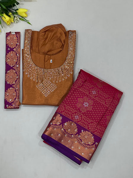 Copper And Pink Color Art Silk With Zari And Stone Work Langa Sets Near Me