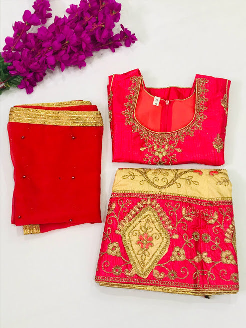 Magnificent Pink Color Satin Silk Lehenga Choli With Embroidery Work For Kids Near Me