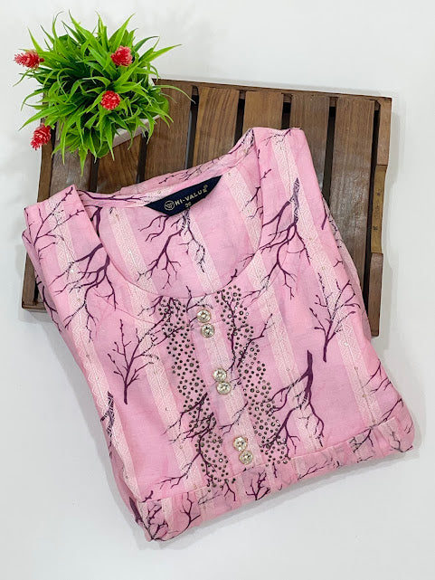 Pink Tissue Silk Work And Stone Work Girls Kurti In Chandler 