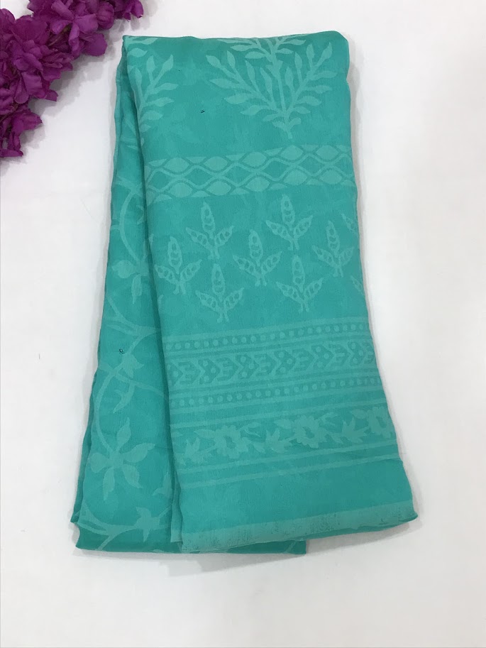 Alluring Rama Green Color Chiffon Unique Designed Saree For Women