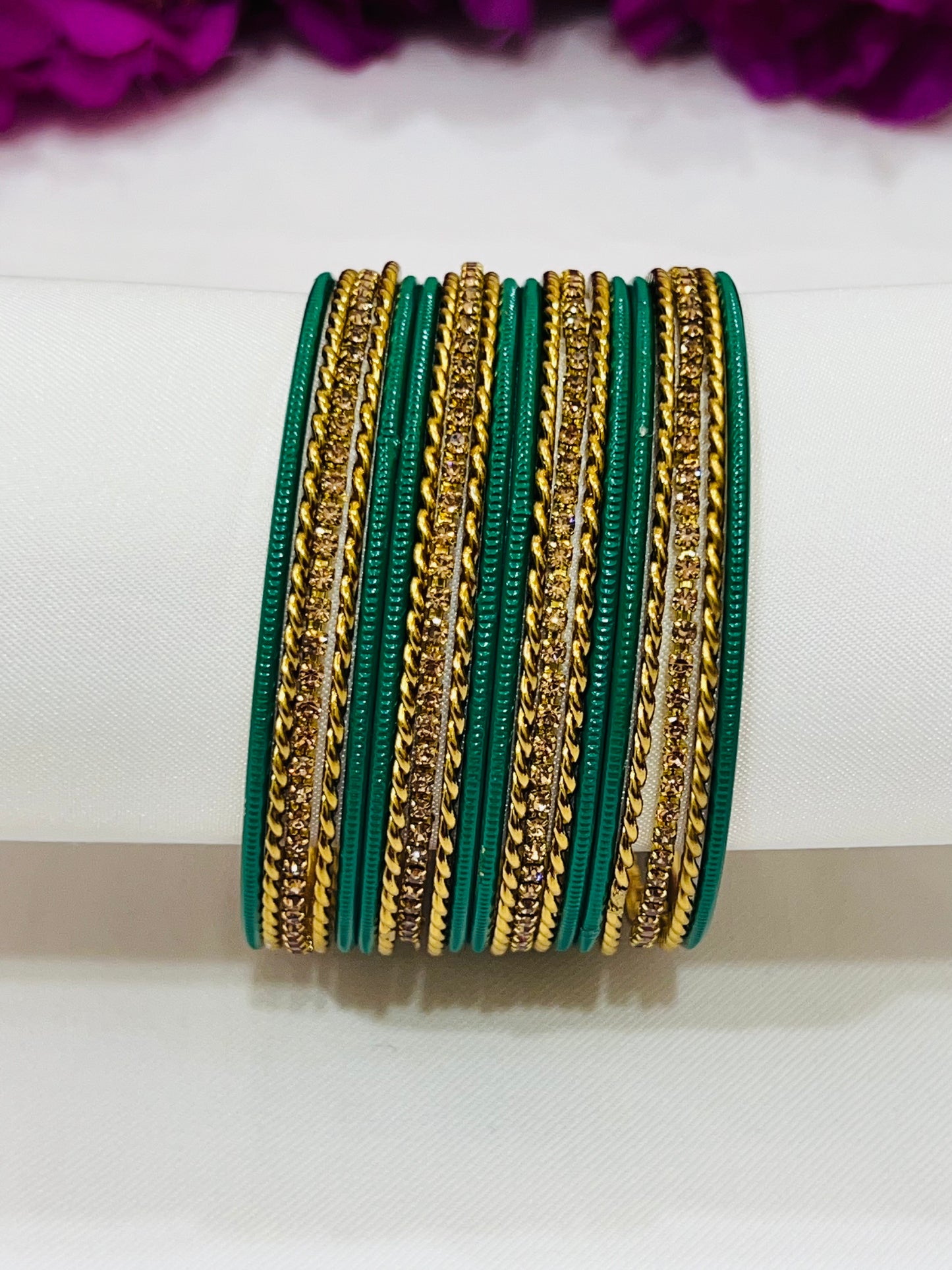 Charming Green Color Metal Bangles With Glitter Stones Near Me