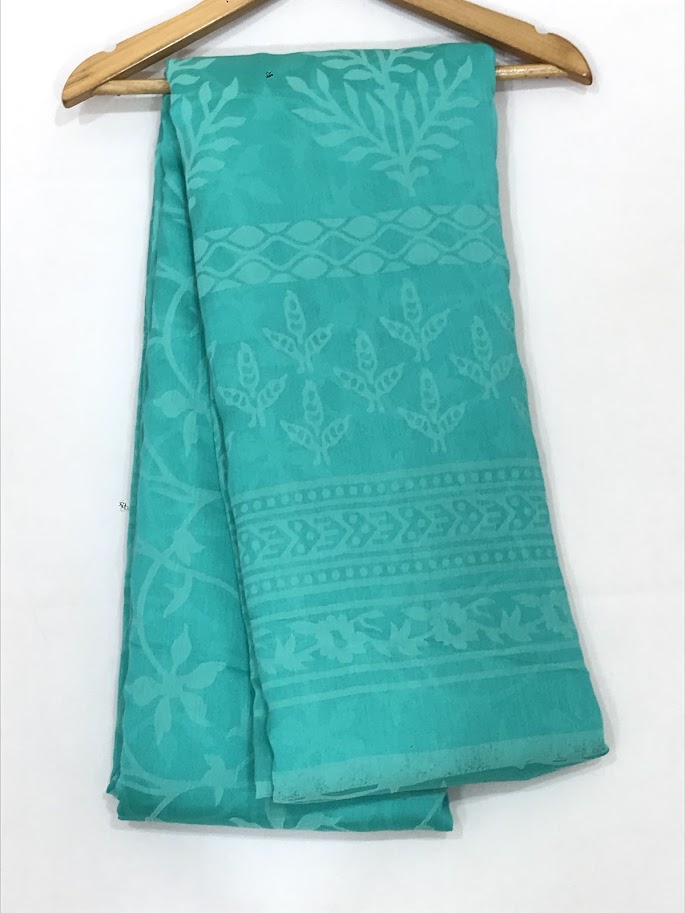 Rama Green Color Chiffon Unique Designed Saree Near Me