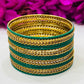 Charming Green Color Metal Bangles With Glitter Stones For Women