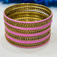 Gorgeous Pink Color Metal Bangles With Stones For Women