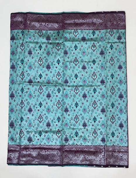 Sea Green Color Art Silk Saree With Purple Border In USA