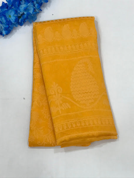 Lovely Yellow Color Georgette And Chiffon Saree For Women