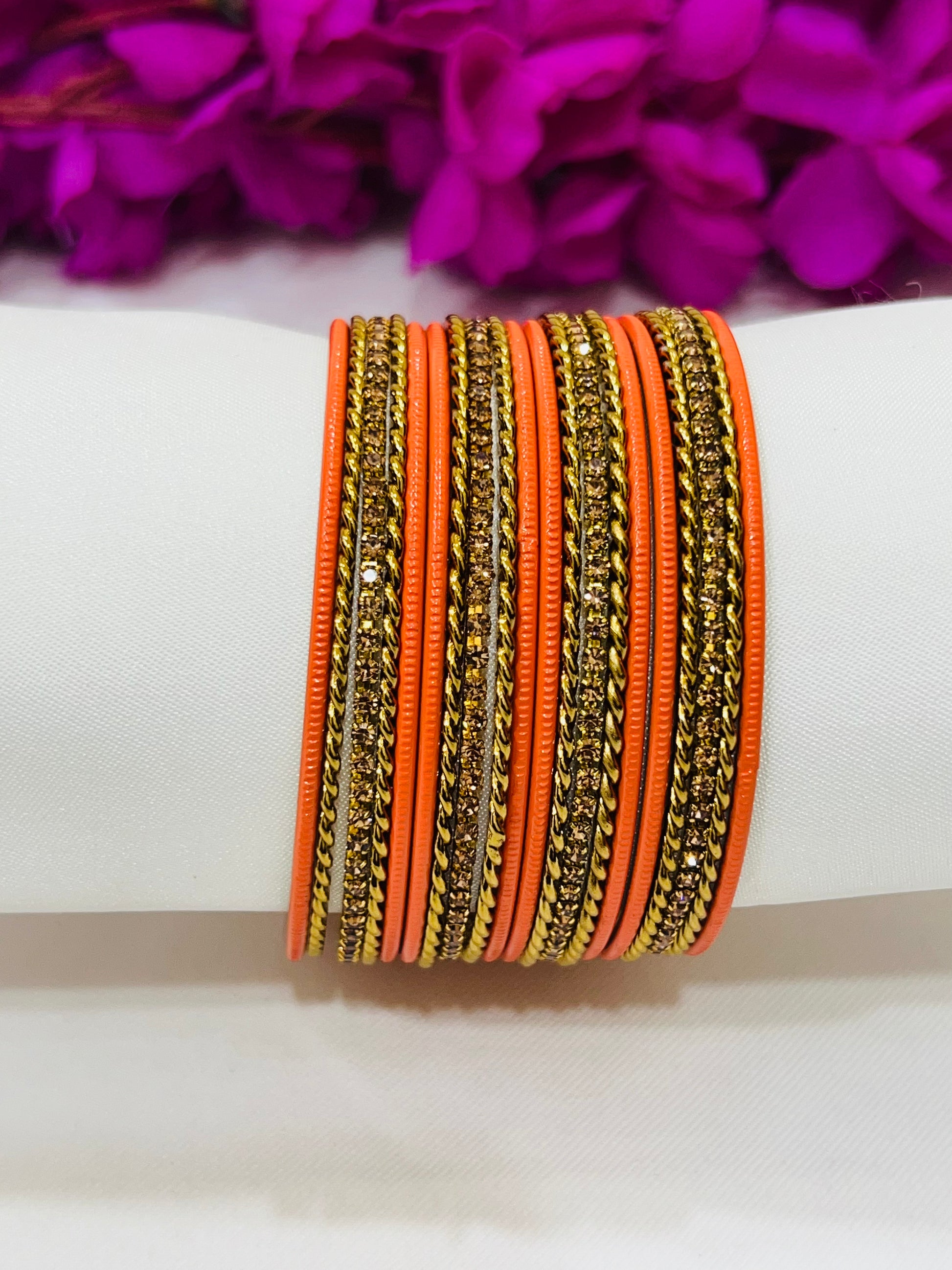 Orange Color Metal Bangles With Stone Work Near Me