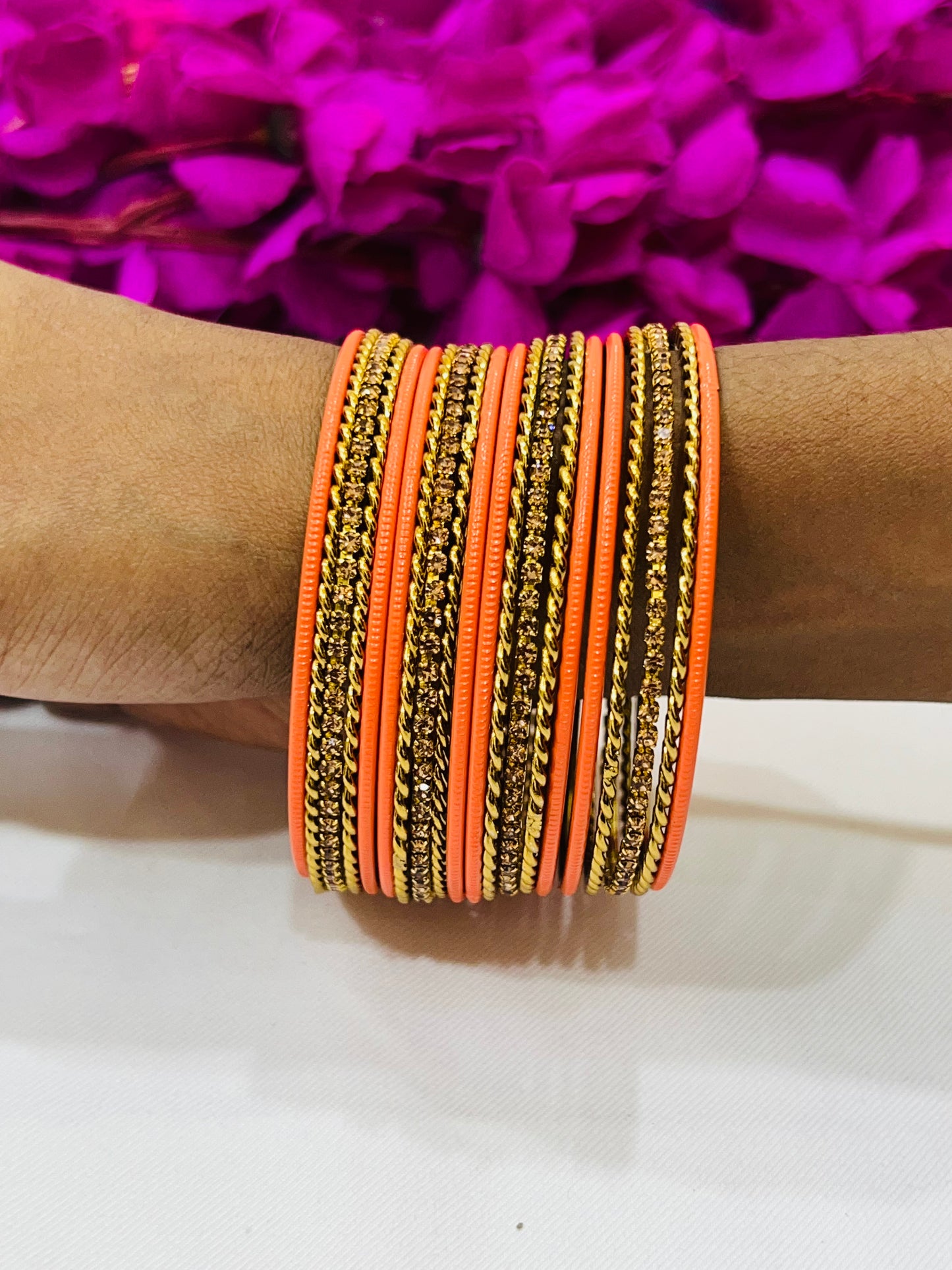 Appealing Orange Color Metal Bangles With Stone Work Near me