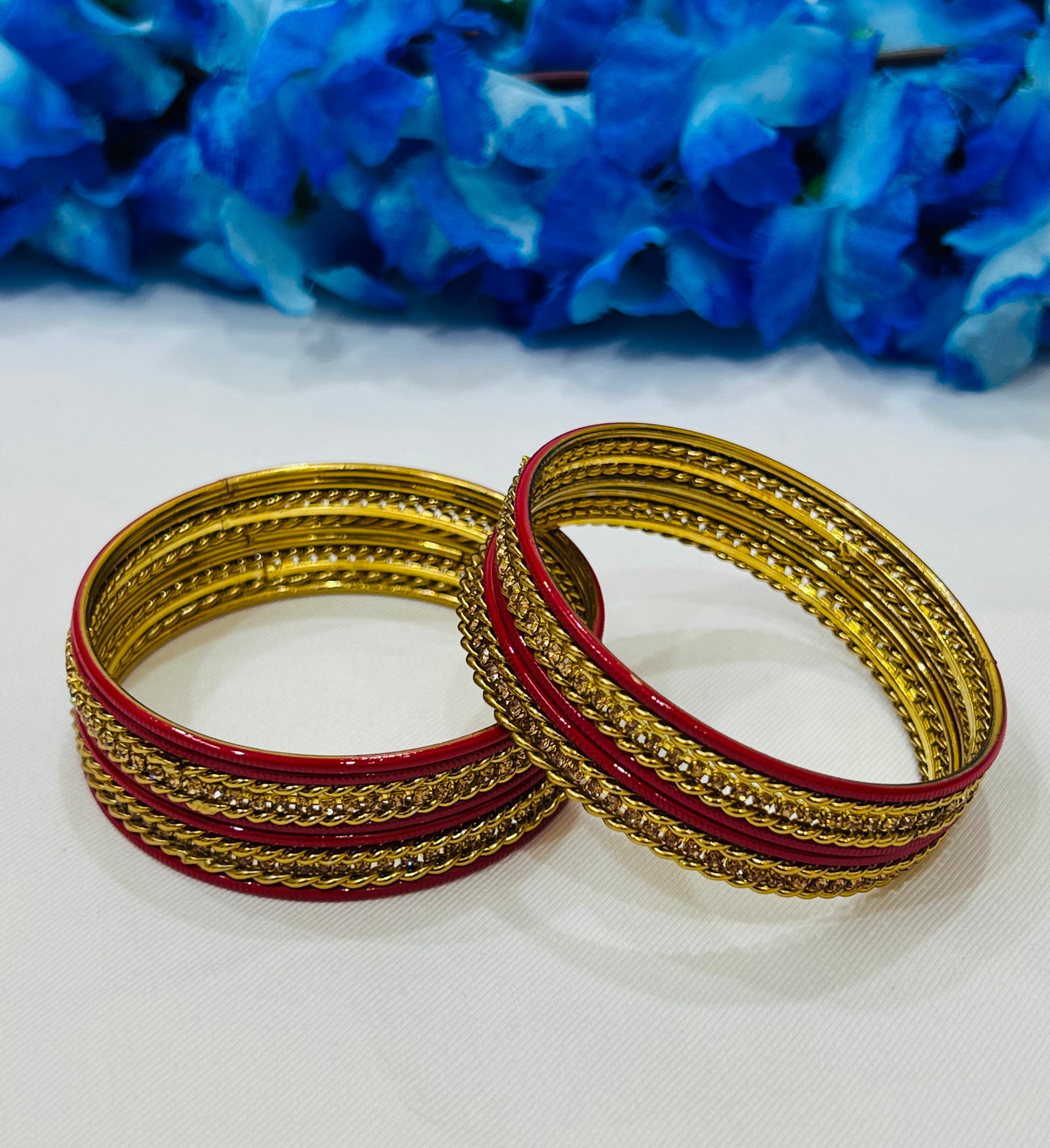 Red Color Metal Bangles With Glimmer Stone Work In Suncity