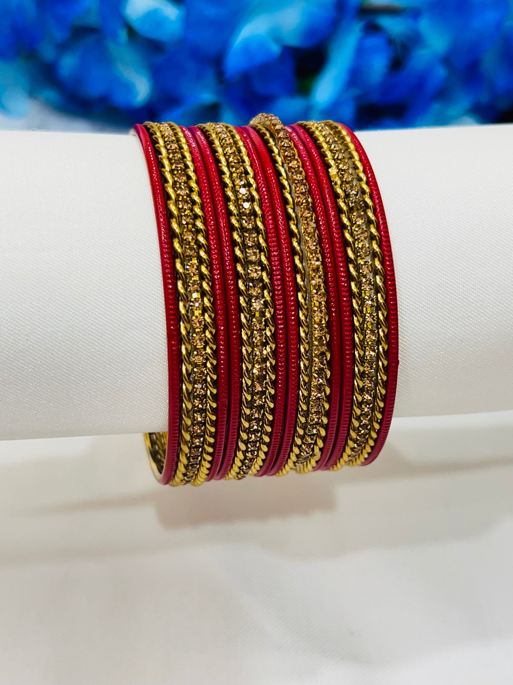 Delightful Red Color Metal Bangles With Glimmer Stone Work Near Me