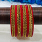 Delightful Red Color Metal Bangles With Glimmer Stone Work In Mesa