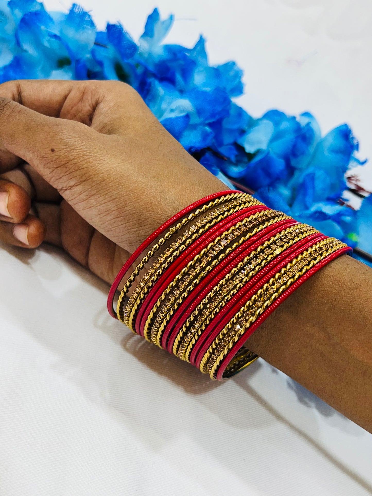 Delightful Red Color Metal Bangles With Glimmer Stone In USA