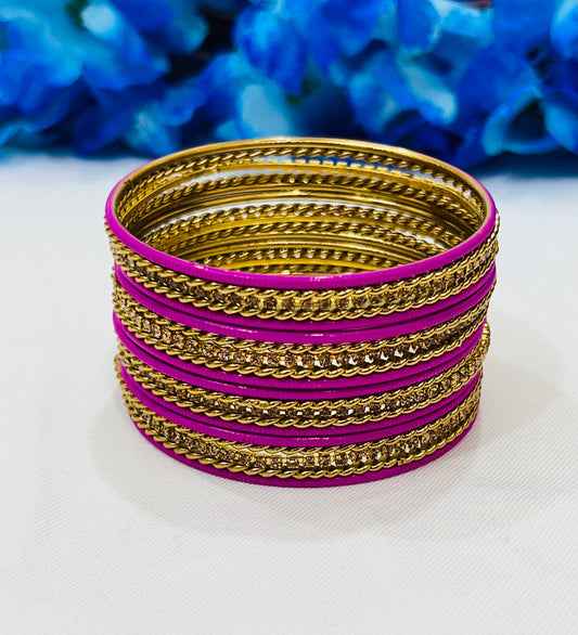 Pleasing Violet Color Metal Bangles With Stone For Women