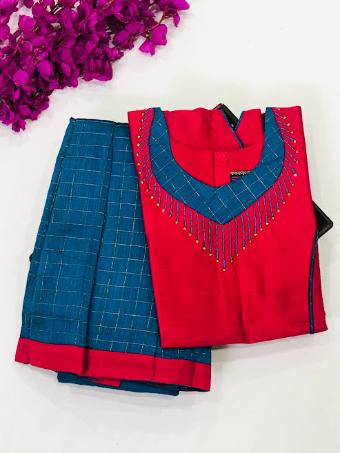 Charming Pink And Blue Art Silk Langa Set For Kids Near Me