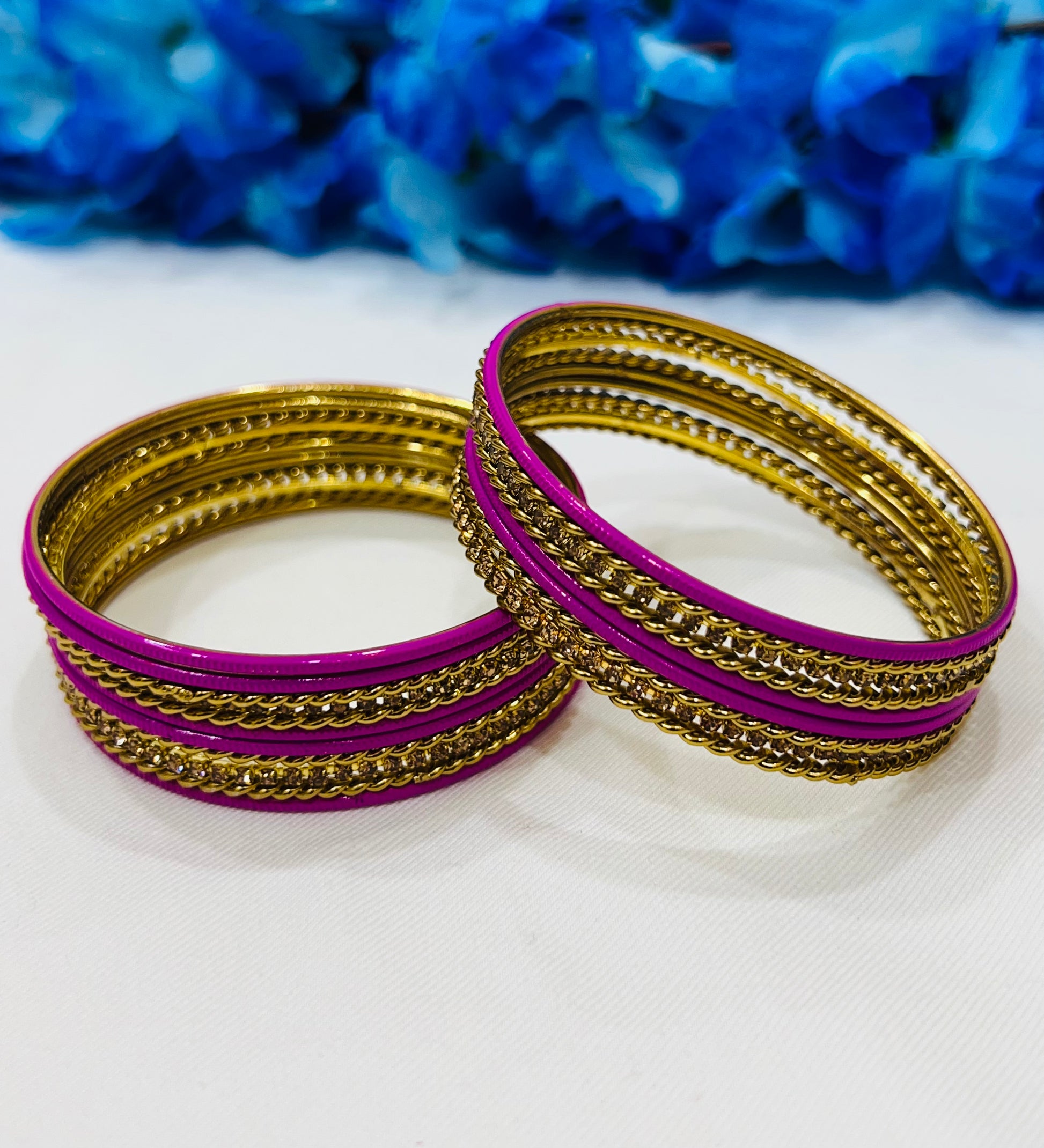 Lovely Violet Color Metal Bangles With Stone In Mesa