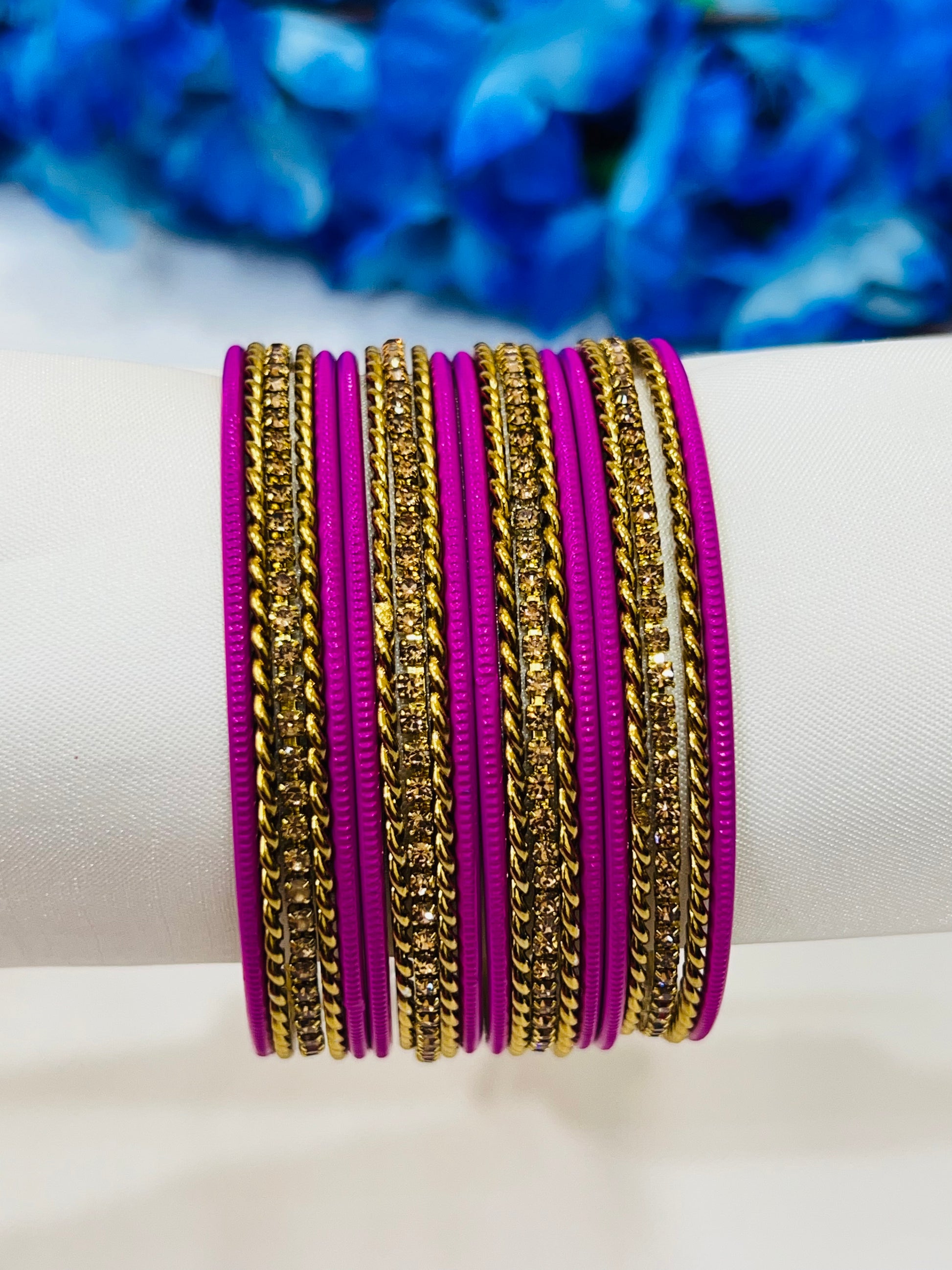 Pleasing Violet Color Metal Bangles With Stone Near Me