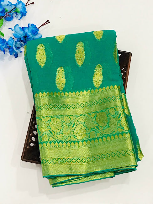 Fabulous Green Color Designer Georgette Saree With Butta Motifs Near Me