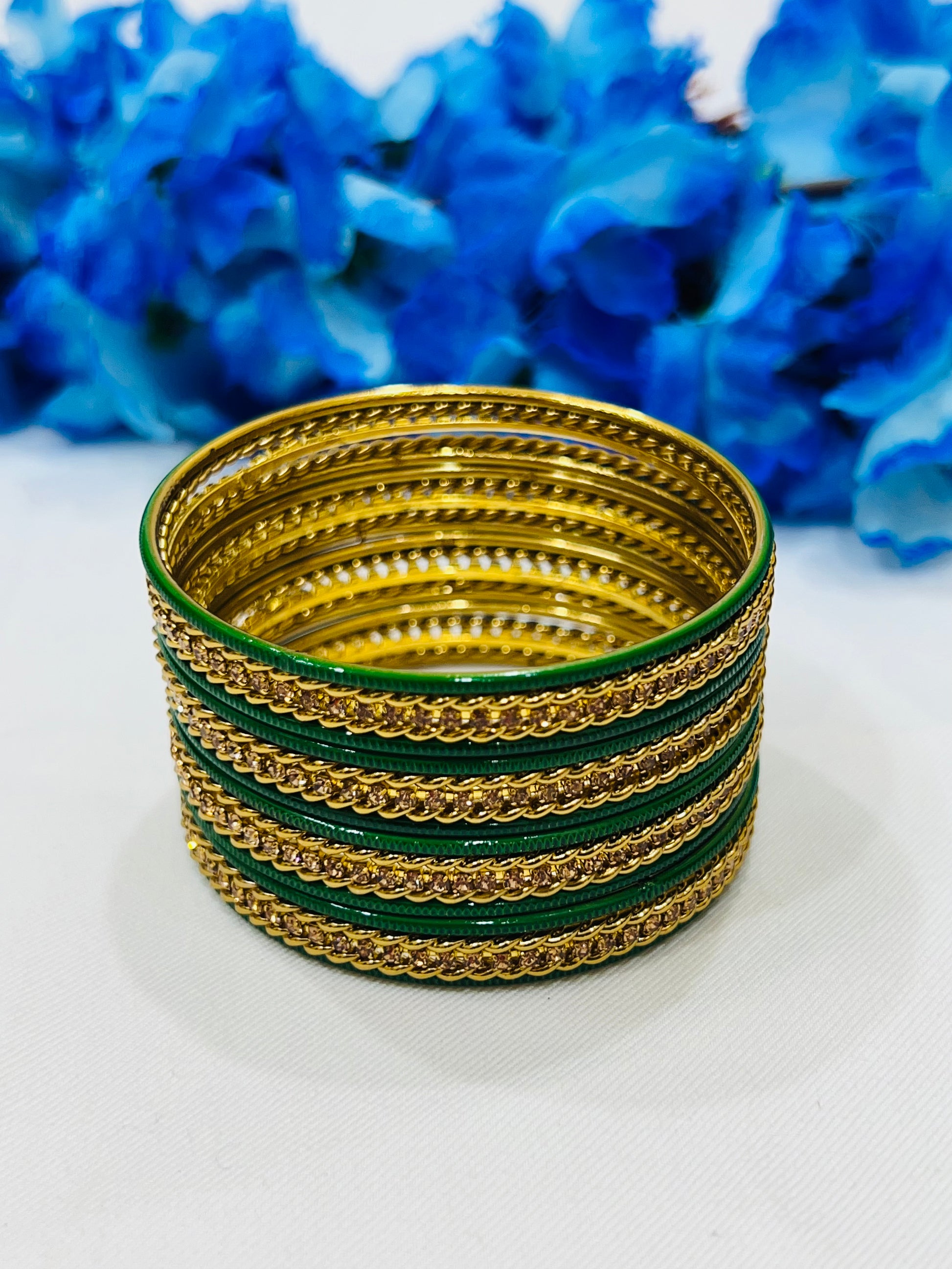 Alluring Green Color Unique Design Metal Bangles For Women