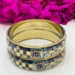 Attractive Blue Color Checked Design Glass Bangles For Women