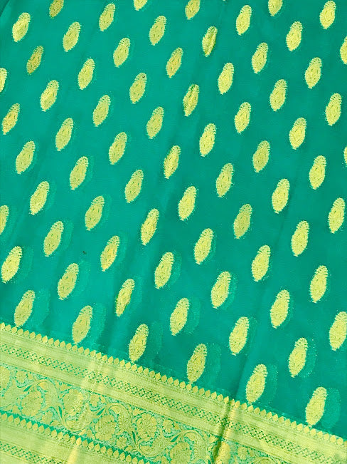 Lovely Green Color Georgette Saree With Butta Motifs In Tempe