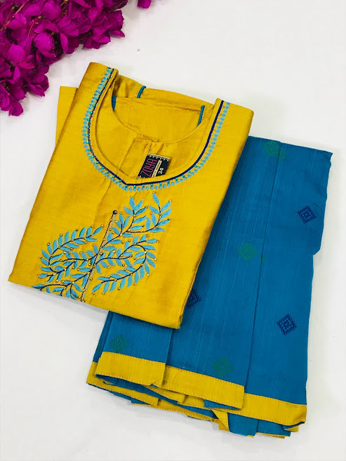 Attractive Blue Color Art Silk Embroidered Langa Set For Girls Near Me