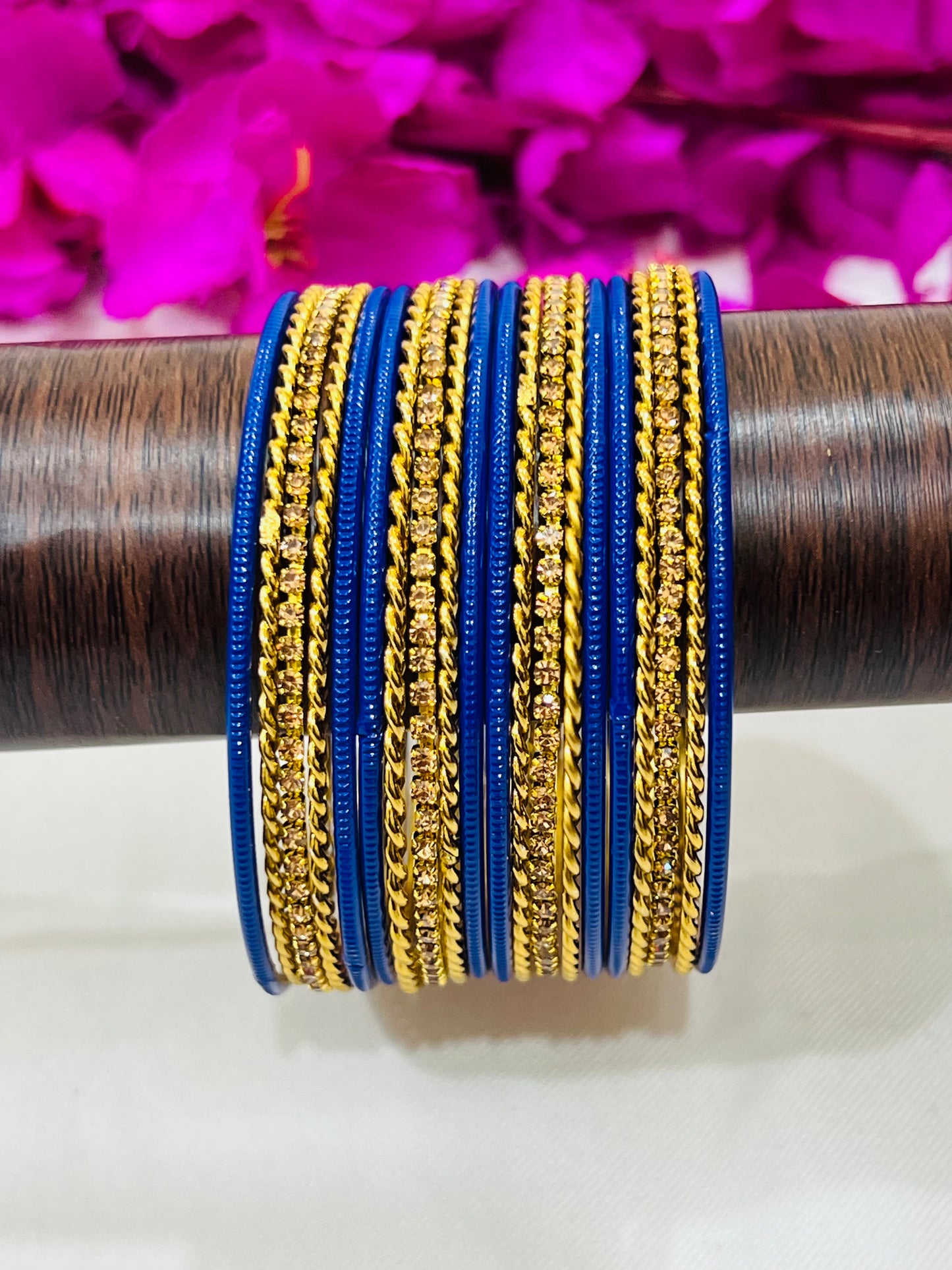 Enchanting Blue Color Smooth Finishing Metal Bangles For Women