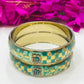 Attractive Green Color Checked Design Glass Bangles For Women
