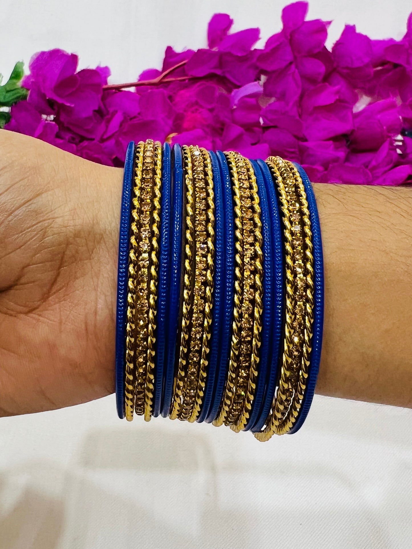 Enchanting Blue Color Smooth Finishing Metal Bangles For Women