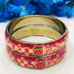 Beautiful Rani Pink Color Checked Design Glass Bangles For Women