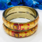 Alluring Yellow Color Checked Design Glass Bangles For Women