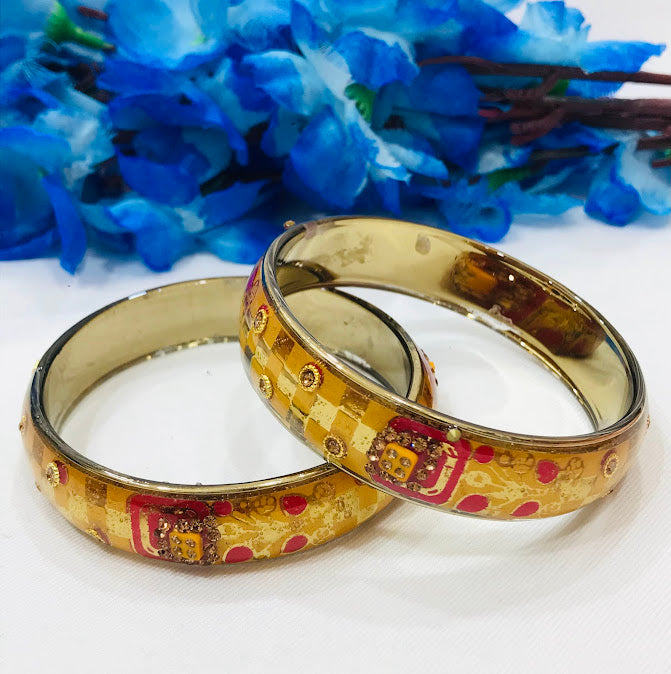 Yellow Color Checked Design Glass Bangles Near Me