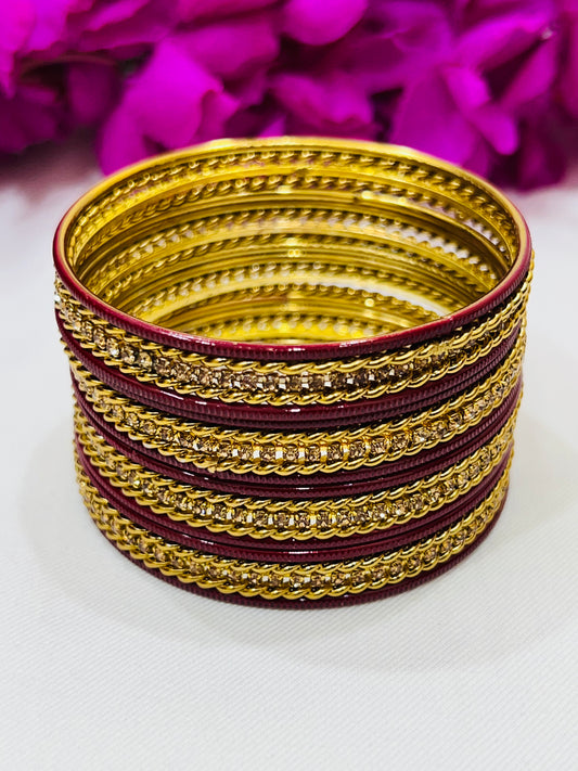 Exquisite Maroon Color Smooth Finishing Metal Bangles For Women