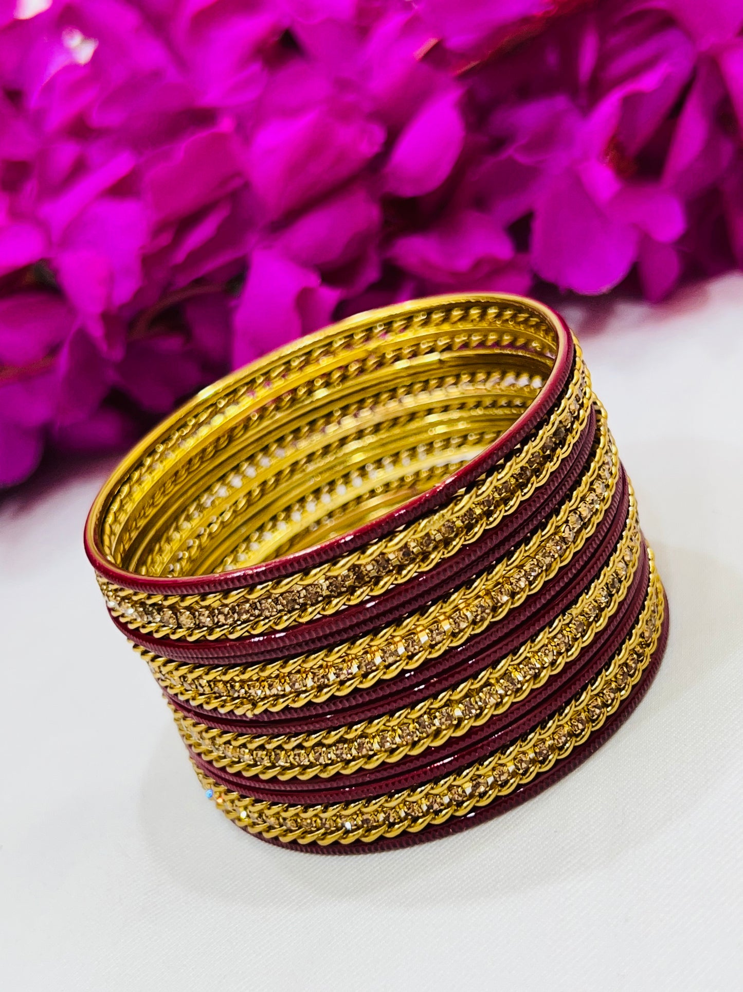 Exquisite Maroon Color Smooth Finishing Metal Bangles For Women