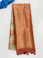 Elegant Orange Colored Floral Designed Saree For Women