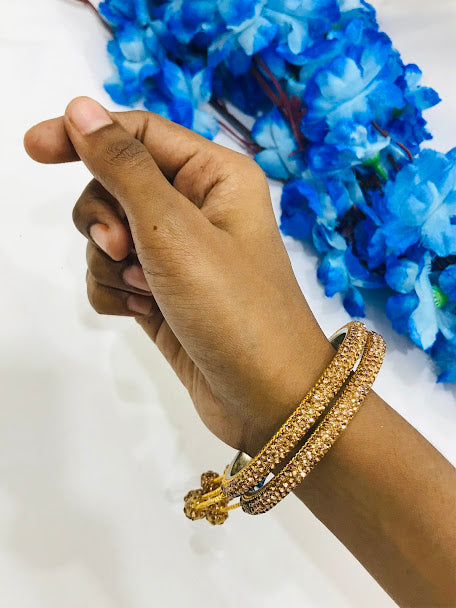 Magnificent Gold Color Metal Bangle With Beaded Stone Ball Design For Women Near Me