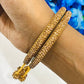 Gold Color Metal Bangle With Beaded Stone Ball Design In Cotton Wood