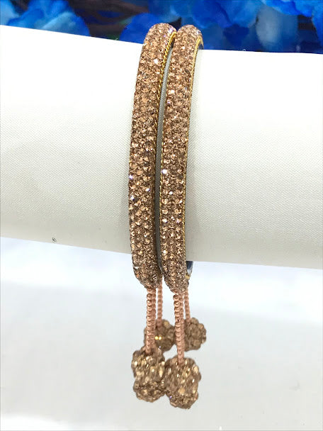 Wonderful Rose Gold Colored Stone Metal Bangle With Beaded Stone Ball Design For Women