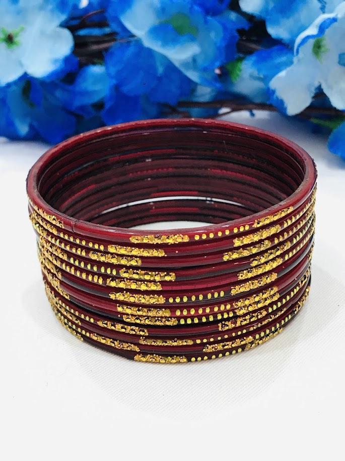 Charming Maroon Color Unique Design Glass Bangles