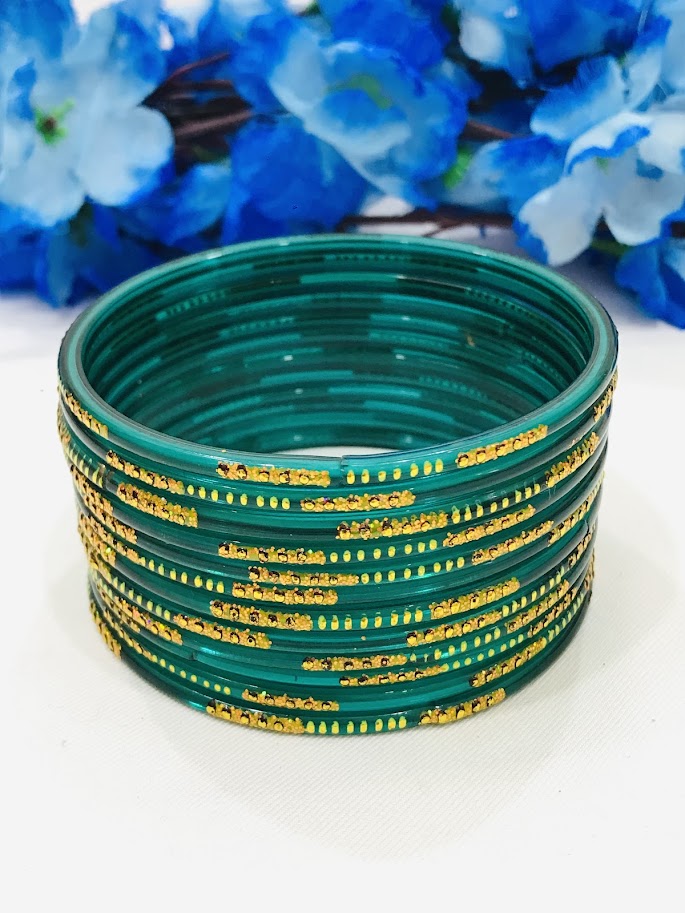 Elegant Green Color Party Wear Glass Bangles For Women