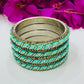 Gorgeous Pista Green Colored Stone Work Metal Bangles For Girls