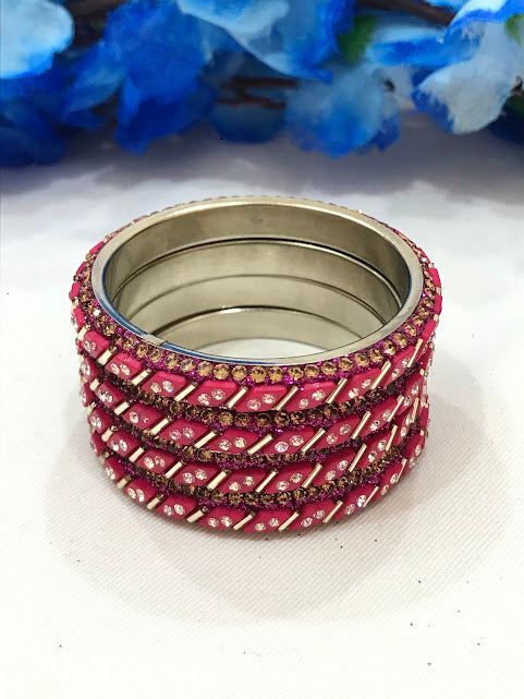 Charming Dark Pink Colored Metal Bangles For Girls