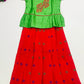Gorgeous Silk Cotton Green And Red Color Embroidered Work Langa Set