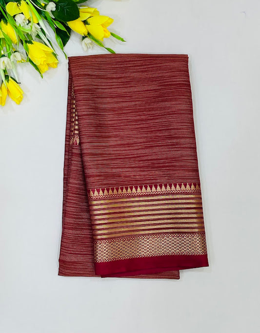 Stunning Red Color Crepe Silk Saree With Printed Zari Work For Women